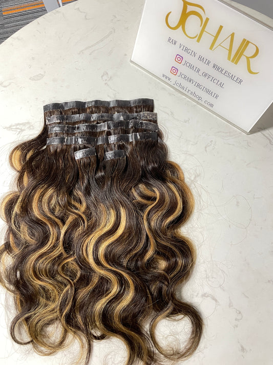 body wave Seamless Clip in Hair Extention #4/27