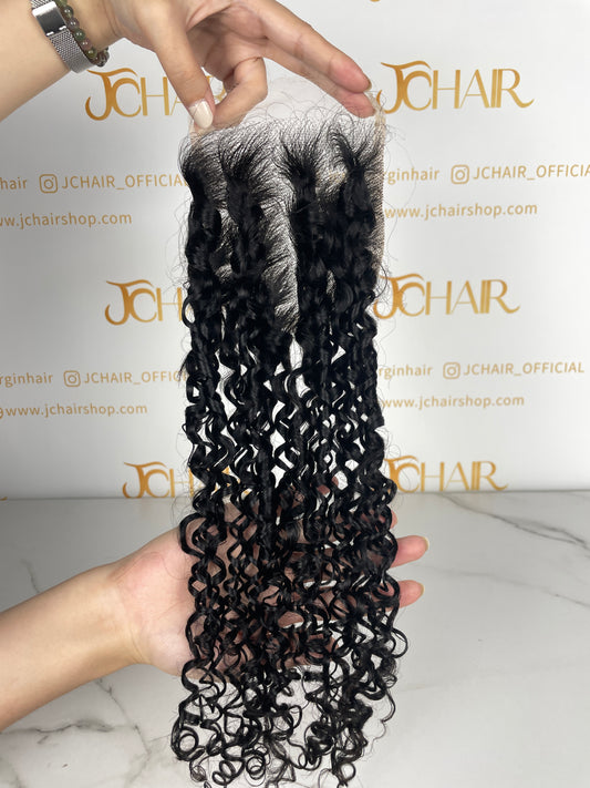 Top Virgin Pixie Curly HD / Transparent Lace Closure #1B