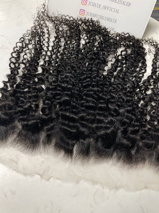 Top Virgin Kinky Curly HD / Transparent Lace Frontal #1B