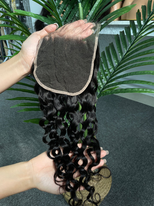 Top Virgin Natural Wave HD / Transparent Lace Closure #1B