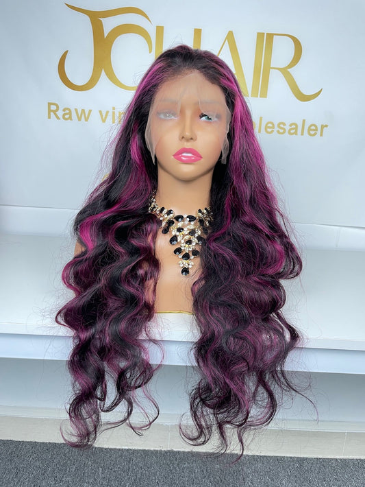 Purple/#4/27 Body Wave Brazilian Hair 13X4 Transparent Lace Wig 180%